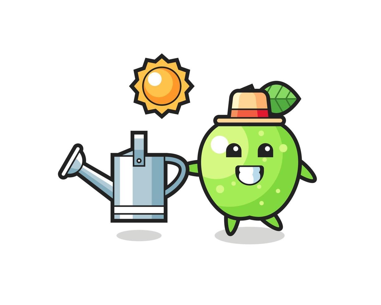 Cartoon character of green apple holding watering can vector