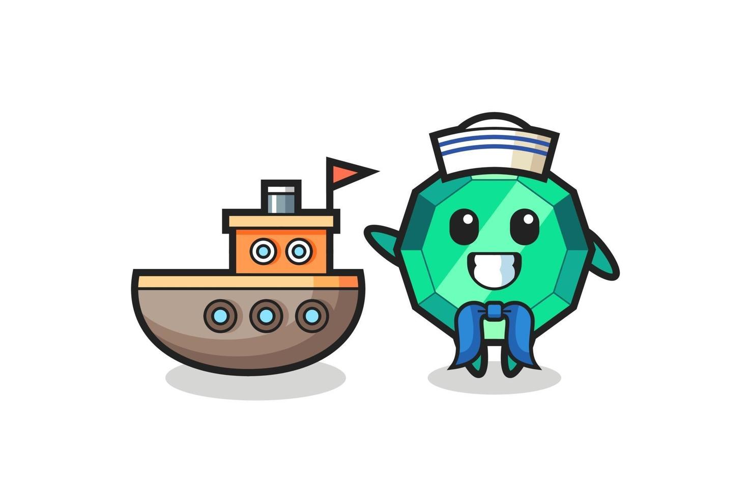 Character mascot of emerald gemstone as a sailor man vector