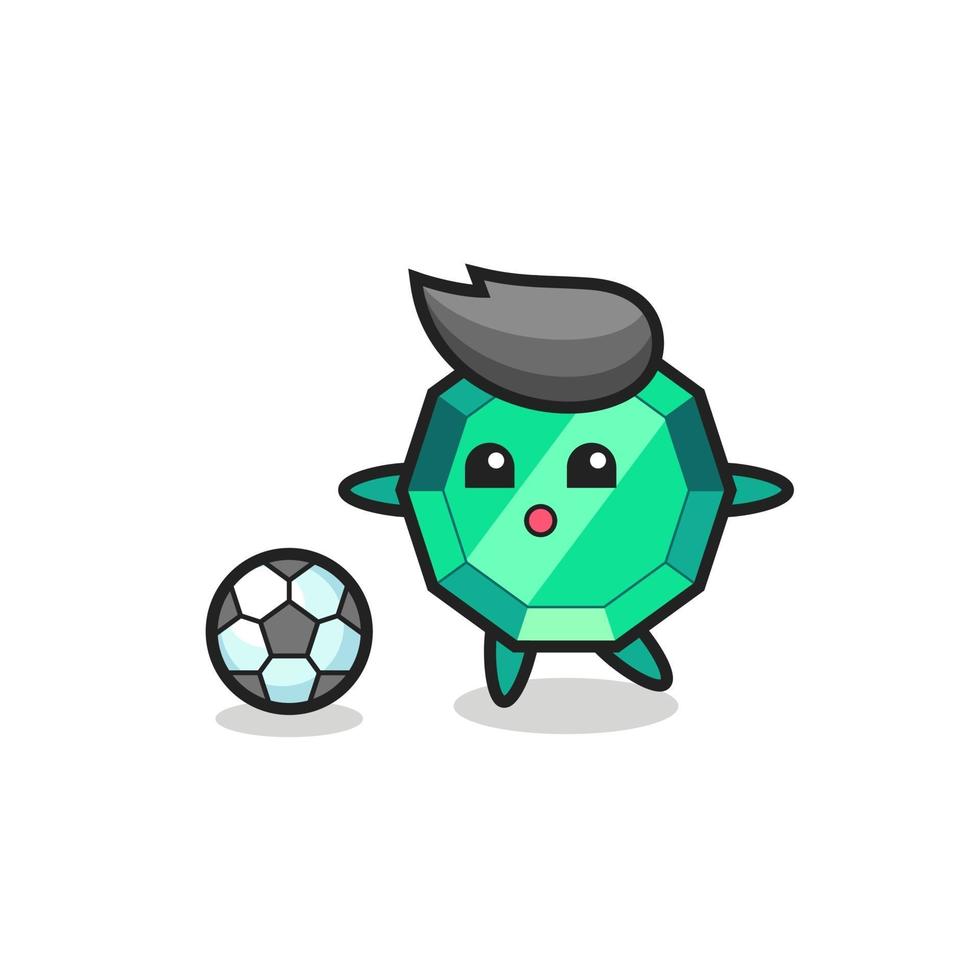 Illustration of emerald gemstone cartoon is playing soccer vector