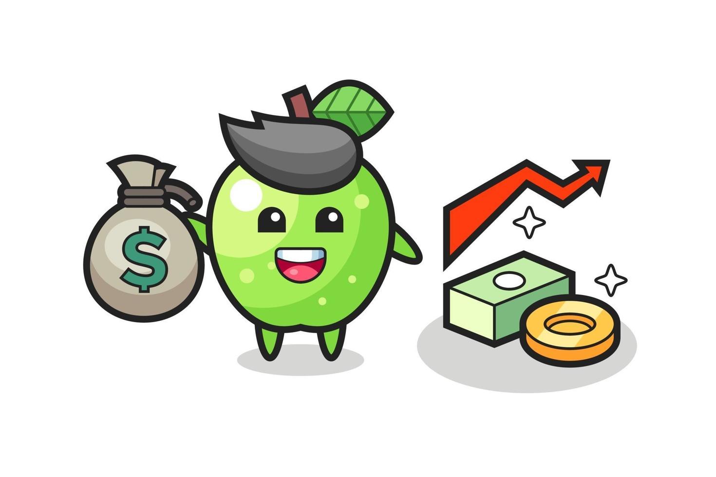 green apple illustration cartoon holding money sack vector