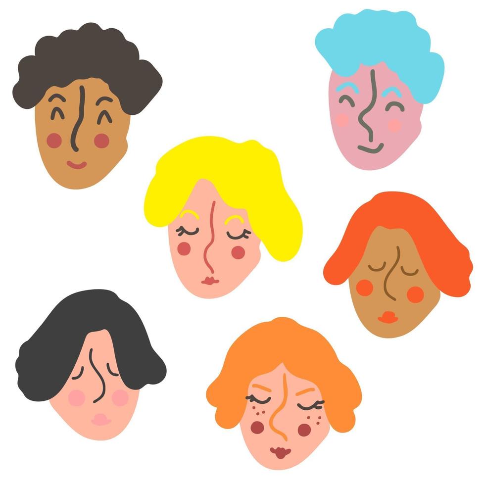 Hand drawing peoples faces collection vector