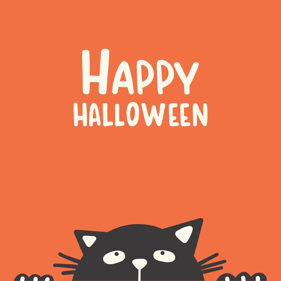 Happy Halloween. Black cat face head silhouette looking up. vector