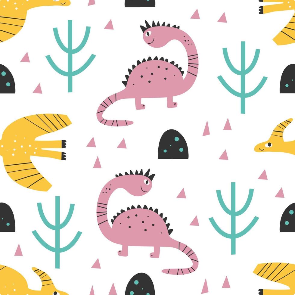 Cute dinosaur pattern - hand drawn childish dinosaur Digital paper vector