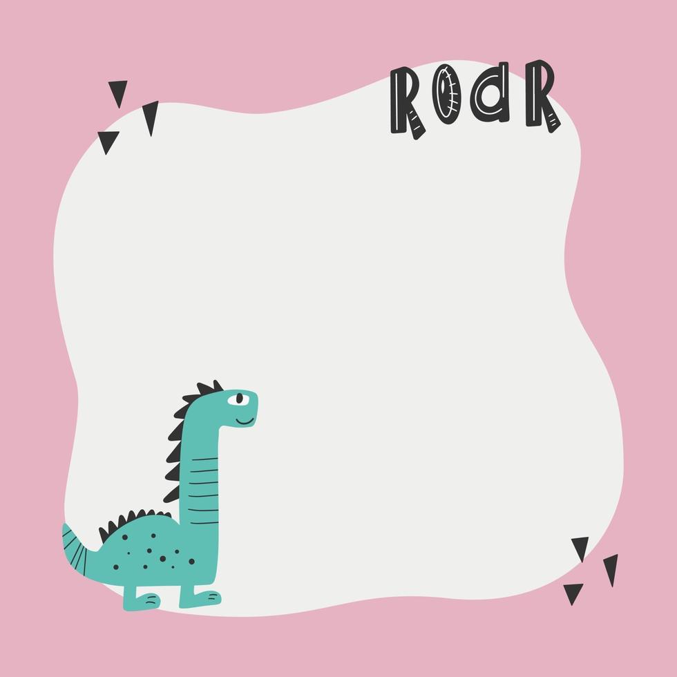 Cute dinosaur with a blot frame in simple cartoon hand-drawn style. vector