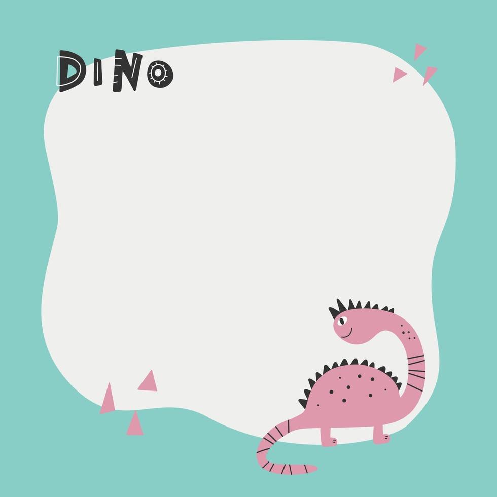 Cute dinosaur with a blot frame in simple cartoon hand-drawn style. vector