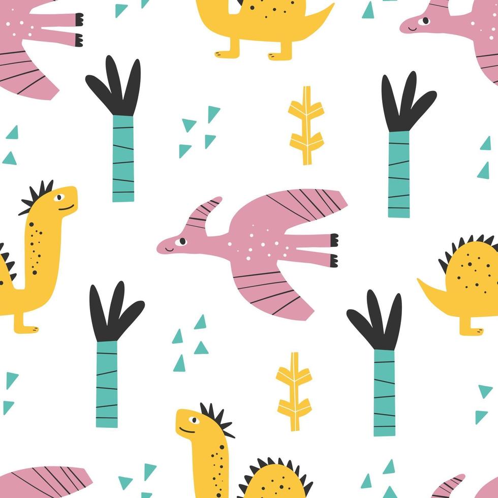 Cute dinosaur pattern - hand drawn childish dinosaur Digital paper vector