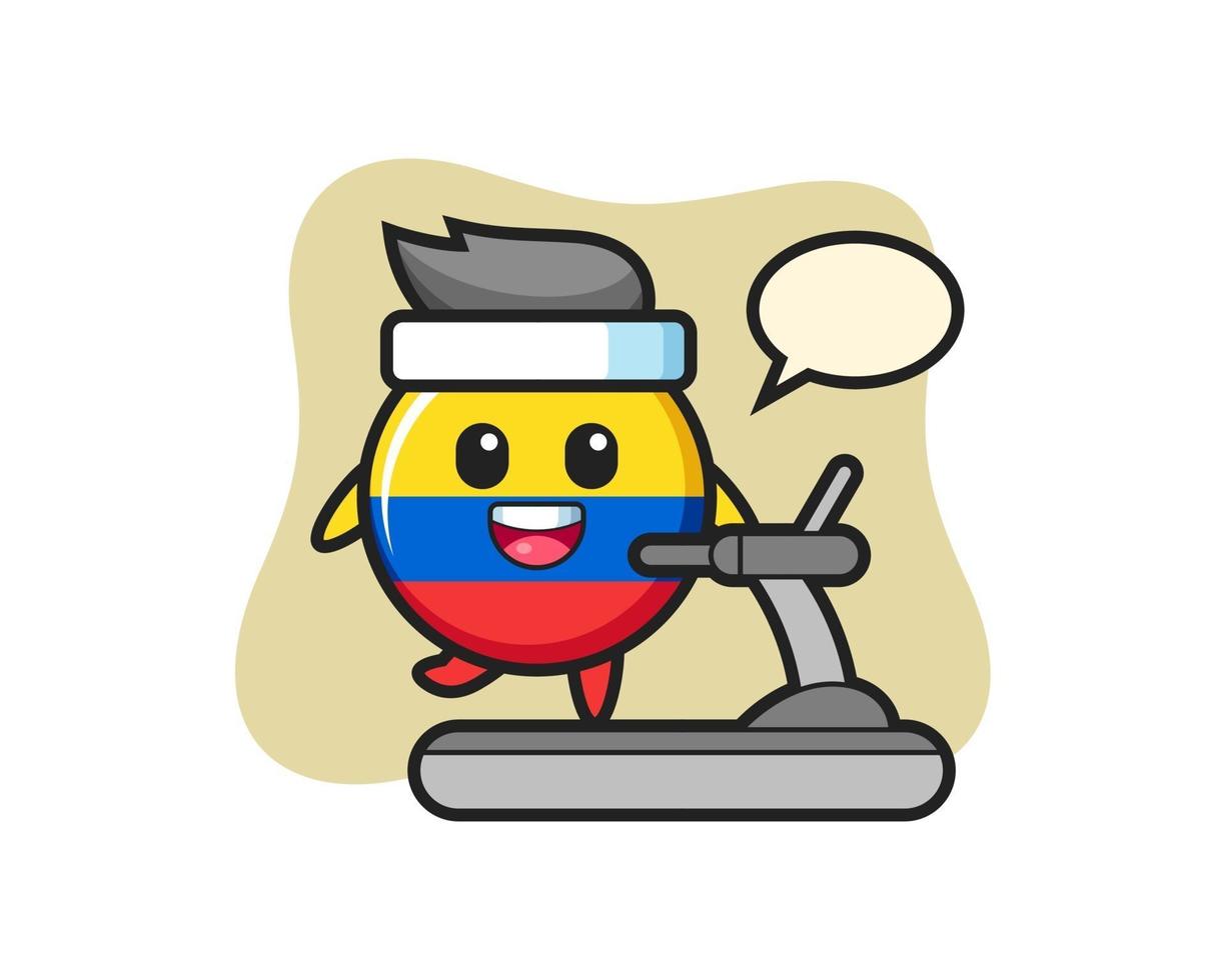 colombia flag badge cartoon character walking on the treadmill vector