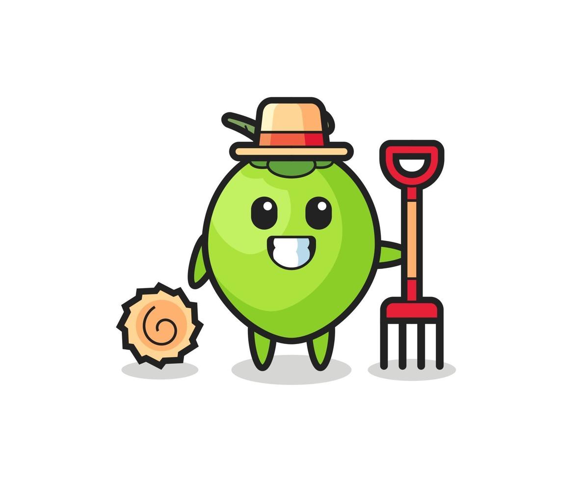 Mascot character of coconut as a farmer vector