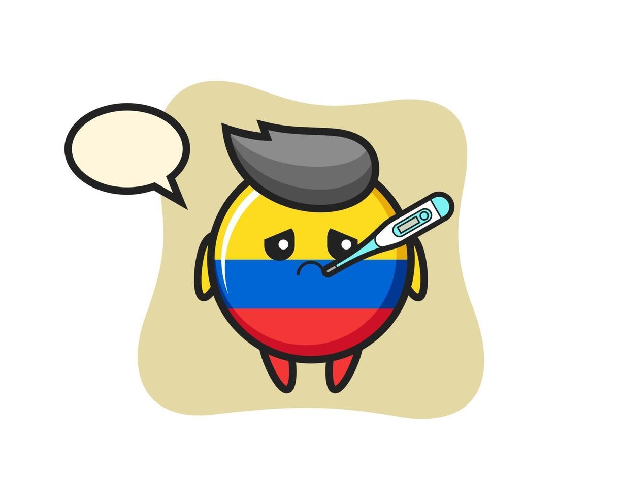 personaje de la mascota de la insignia de la bandera de colombia con condición de fiebre vector