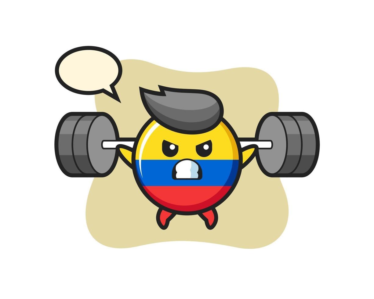 colombia flag badge mascot cartoon with a barbell vector