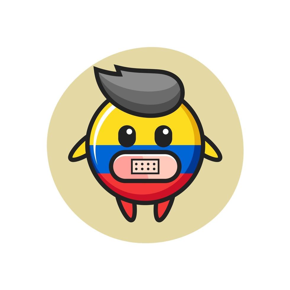 Cartoon Illustration of colombia flag badge with tape on mouth vector