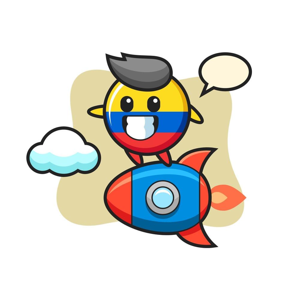 colombia flag badge mascot character riding a rocket vector