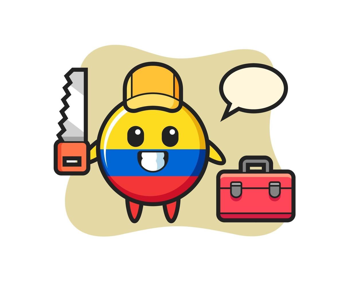 Illustration of colombia flag badge character as a woodworker vector