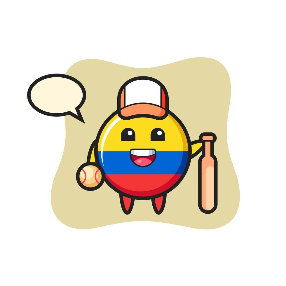 Cartoon character of colombia flag badge as a baseball player vector