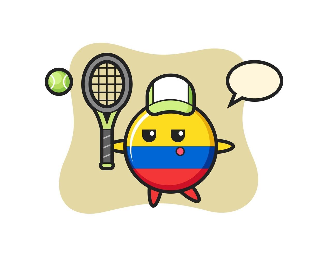 Cartoon character of colombia flag badge as a tennis player vector