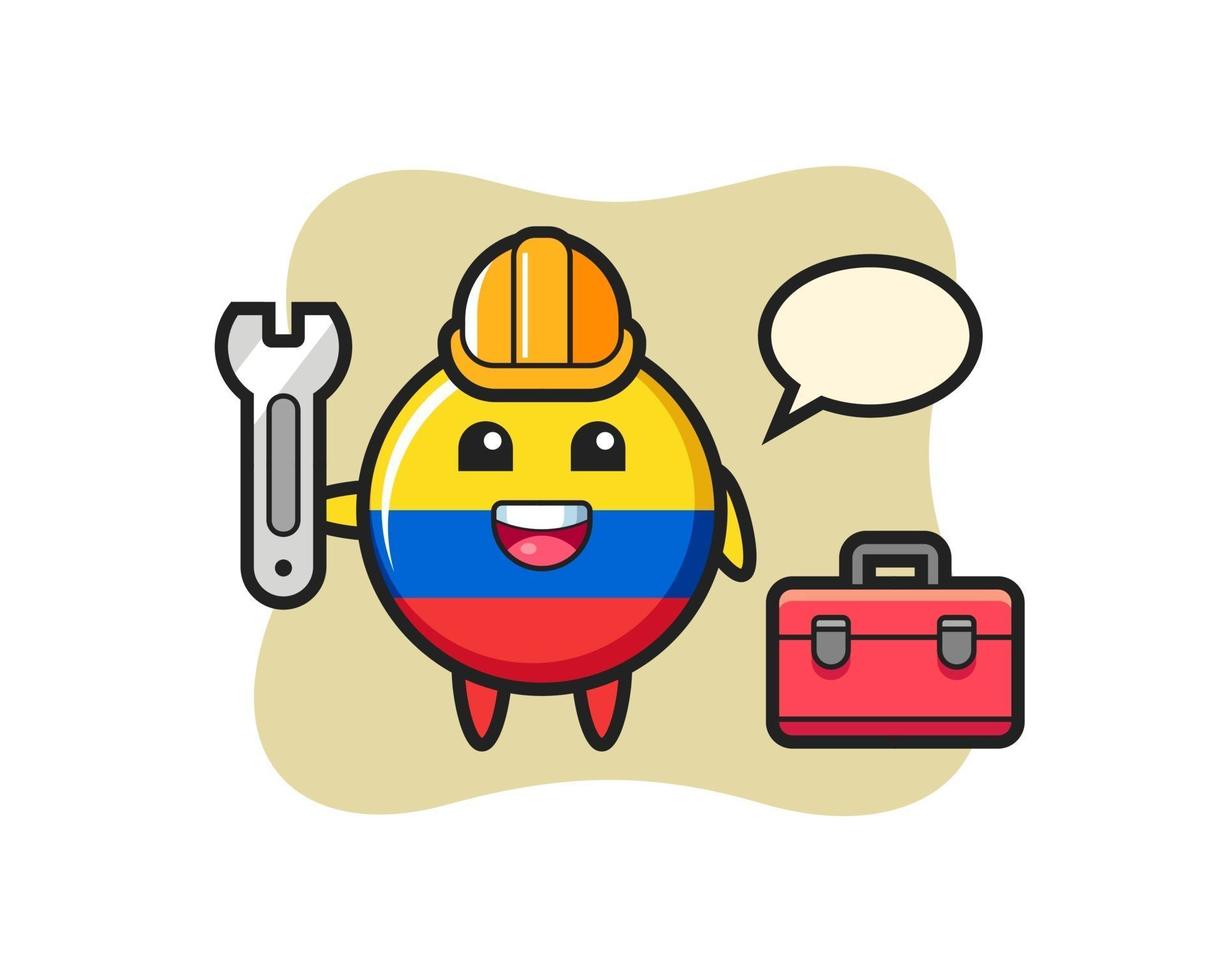 Mascot cartoon of colombia flag badge as a mechanic vector