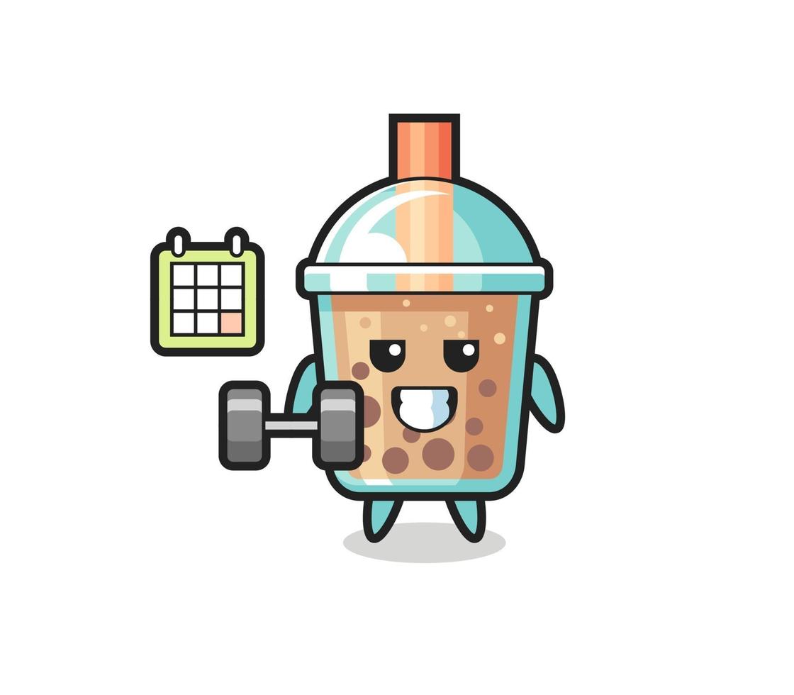 bubble tea mascot cartoon doing fitness with dumbbell vector