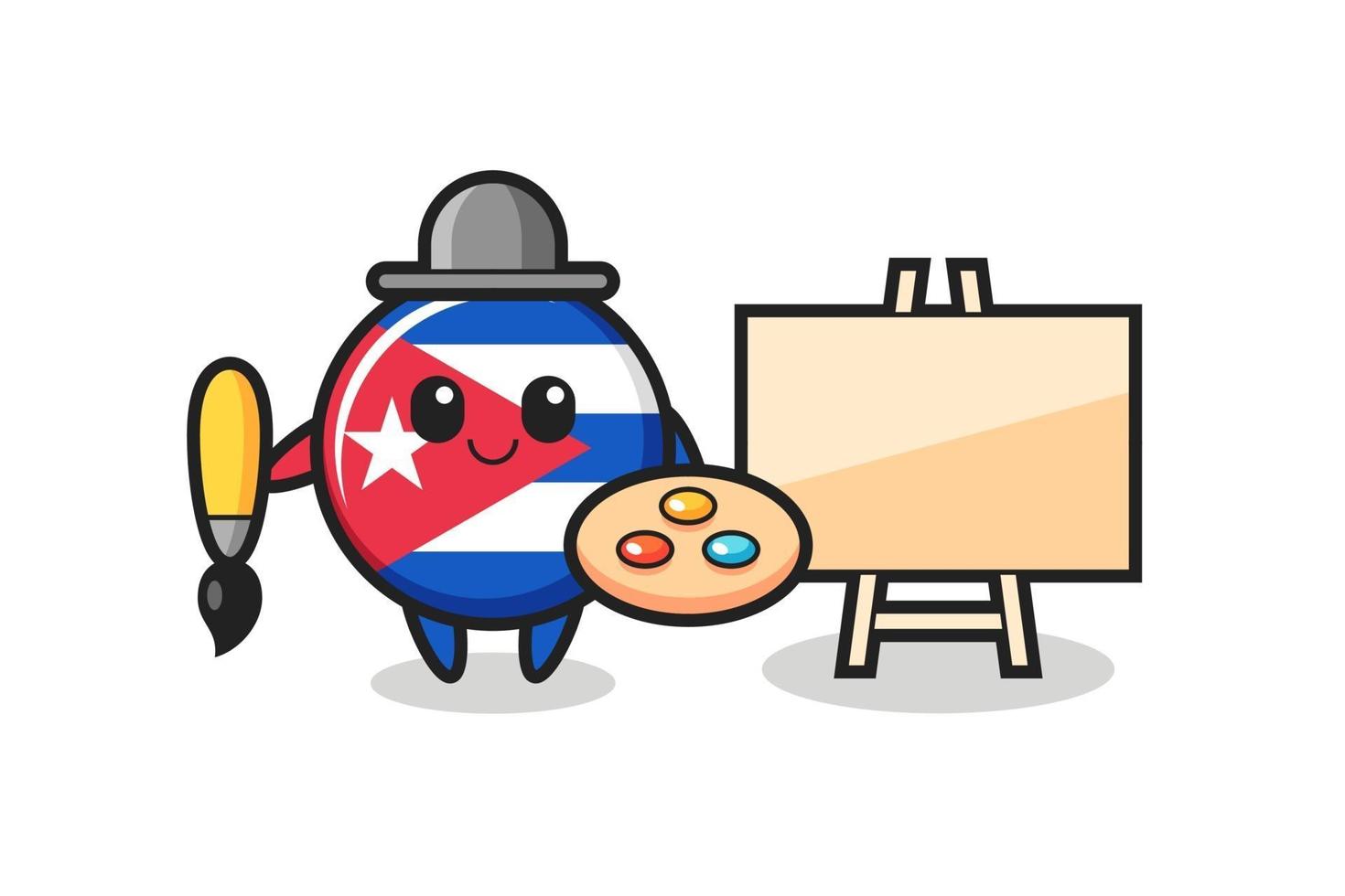 Illustration of cuba flag badge mascot as a painter vector