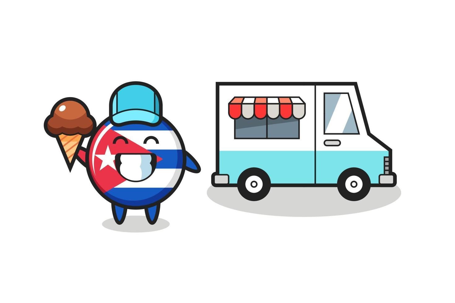 Mascot cartoon of cuba flag badge with ice cream truck vector