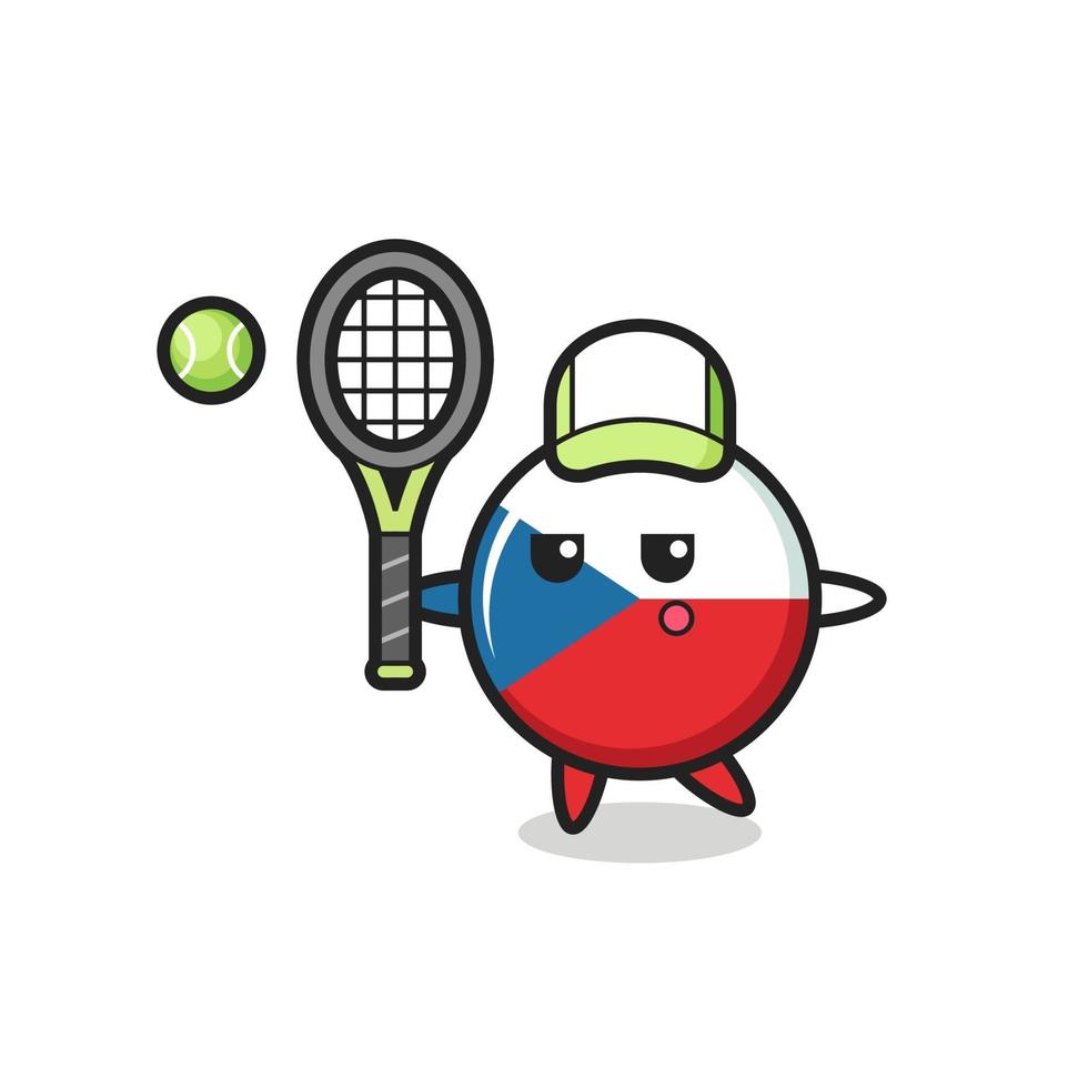 Cartoon character of czech flag badge as a tennis player vector