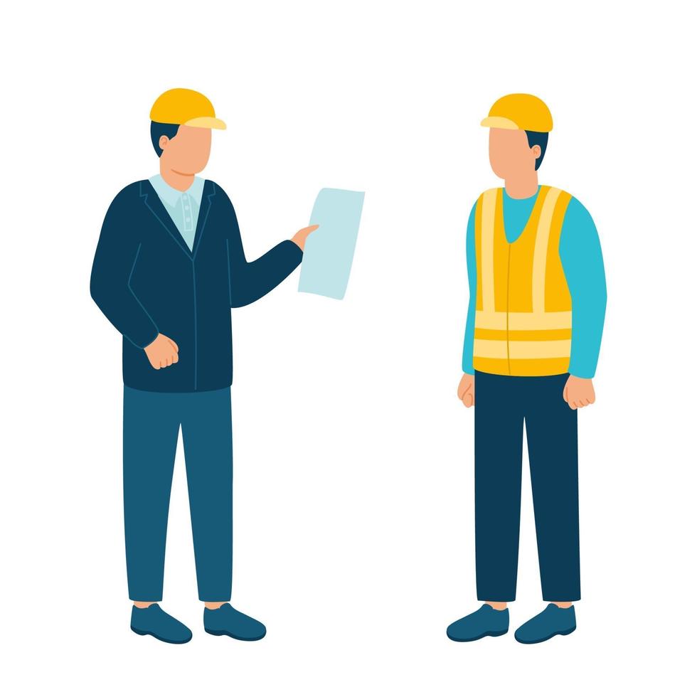 Worker contractor, builder communicate with build industry in helmet vector
