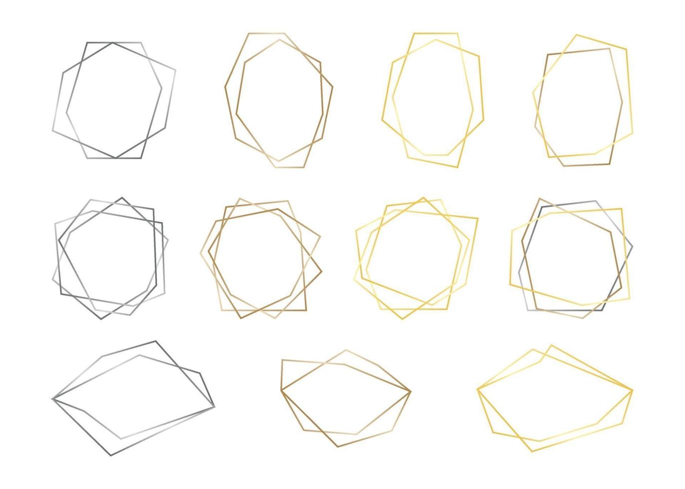 Set geometric frames from gold, silver and bronze color line. Border vector