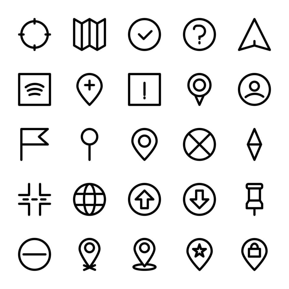 Map Icon Pack with line icon style vector