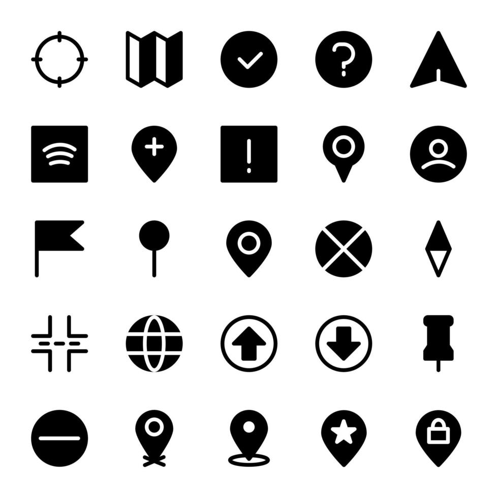 Map Icon Pack with Solid icon style vector