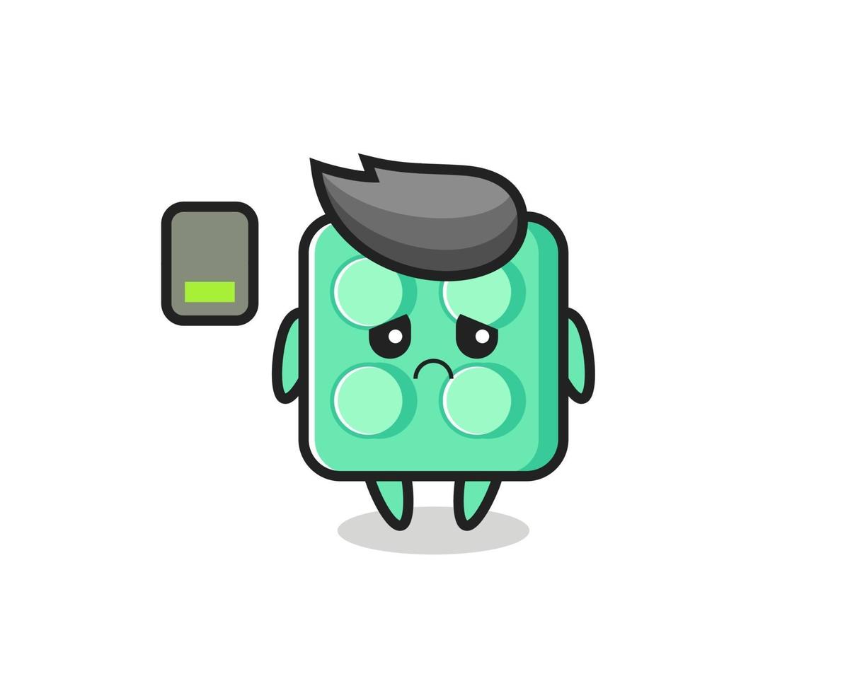 brick toy mascot character doing a tired gesture vector