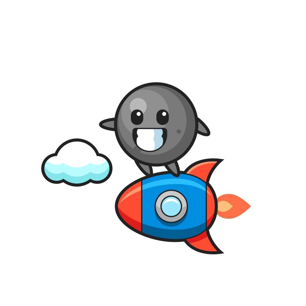personaje de mascota de bola de cañón montando un cohete vector