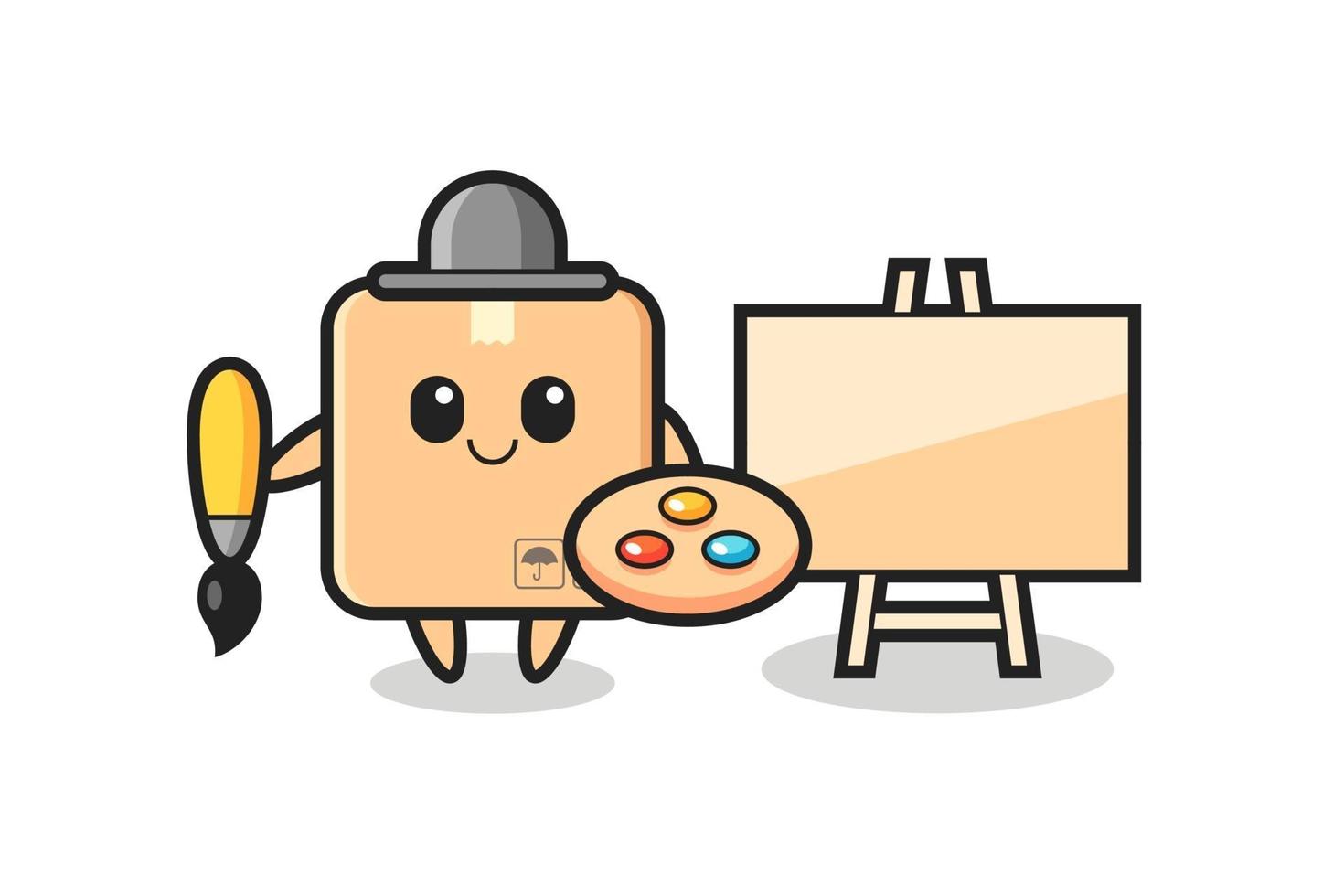 Illustration of cardboard box mascot as a painter vector