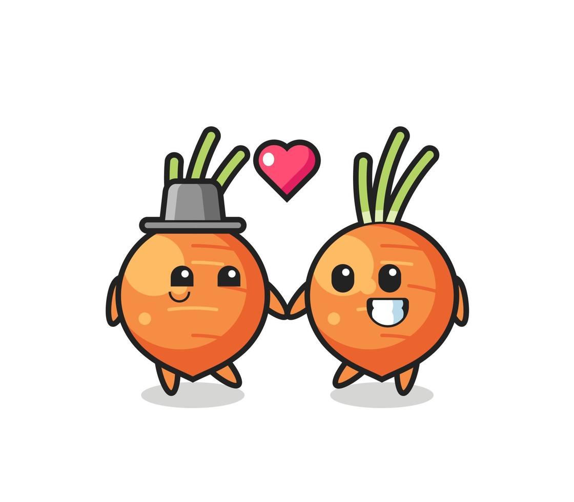 carrot cartoon character couple with fall in love gesture vector