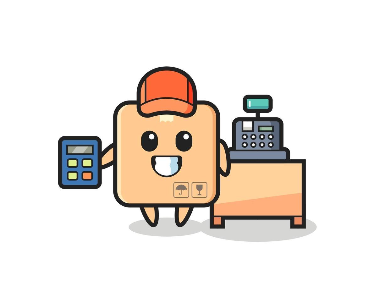 Illustration of cardboard box character as a cashier vector