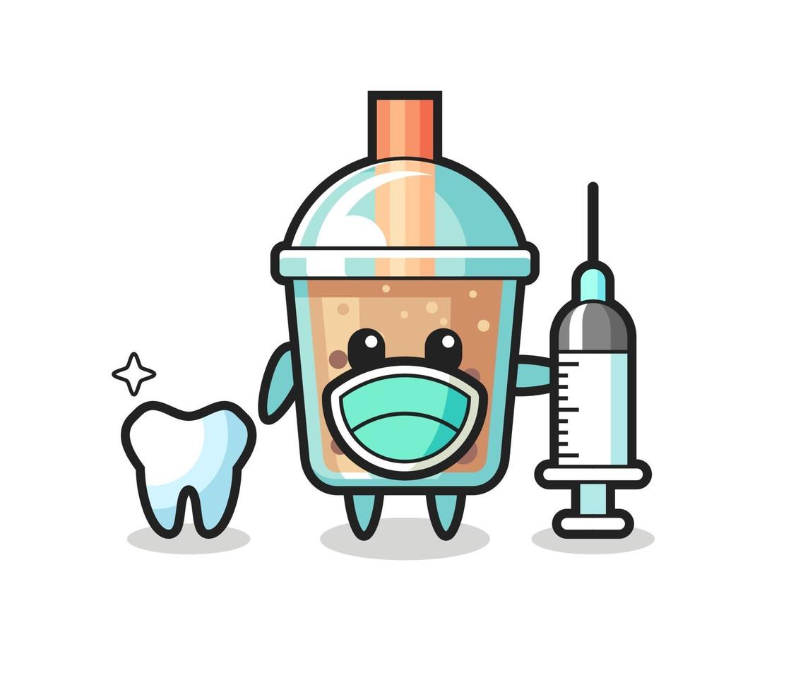 personaje mascota de bubble tea como dentista vector