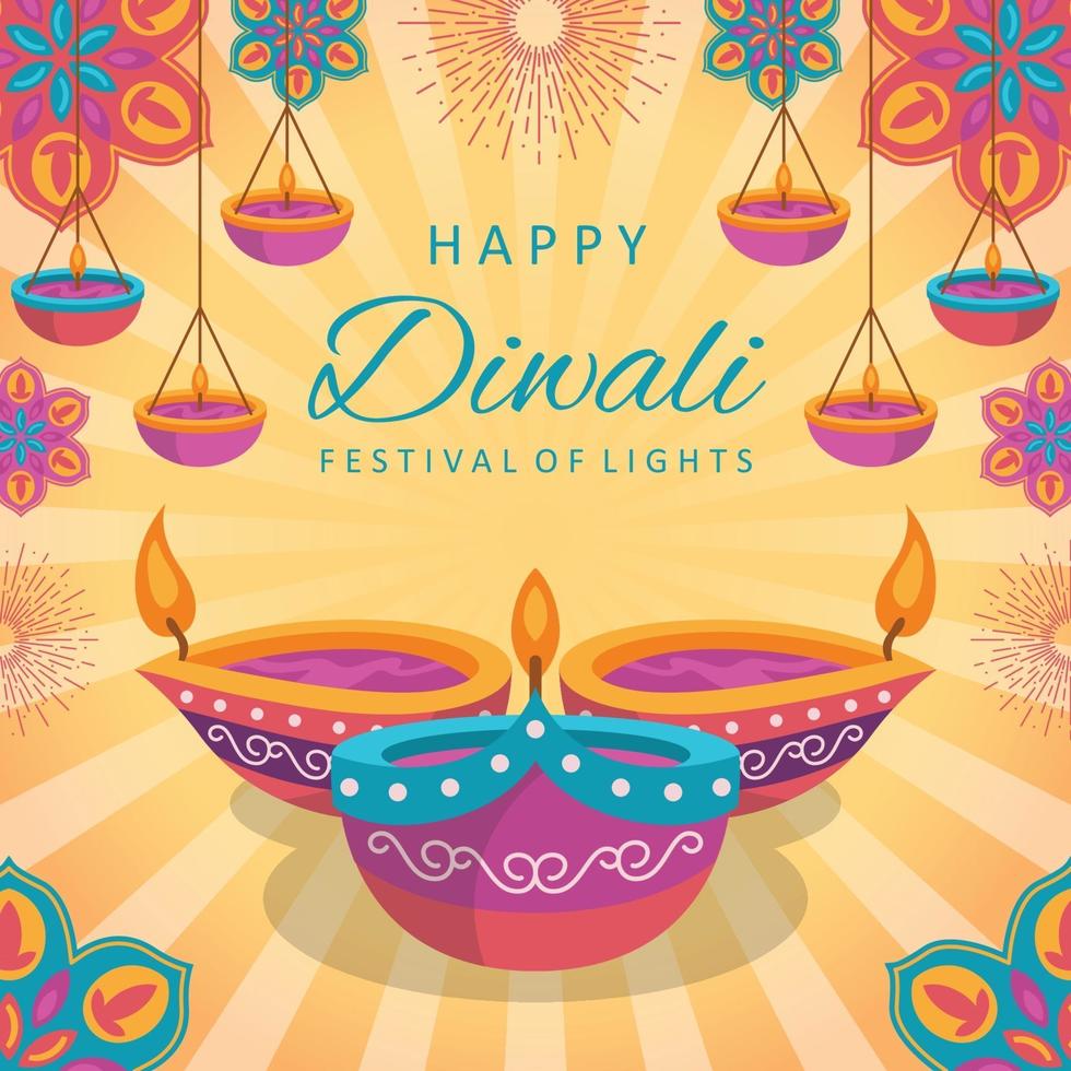 feliz diwali festival de concepto de luces vector