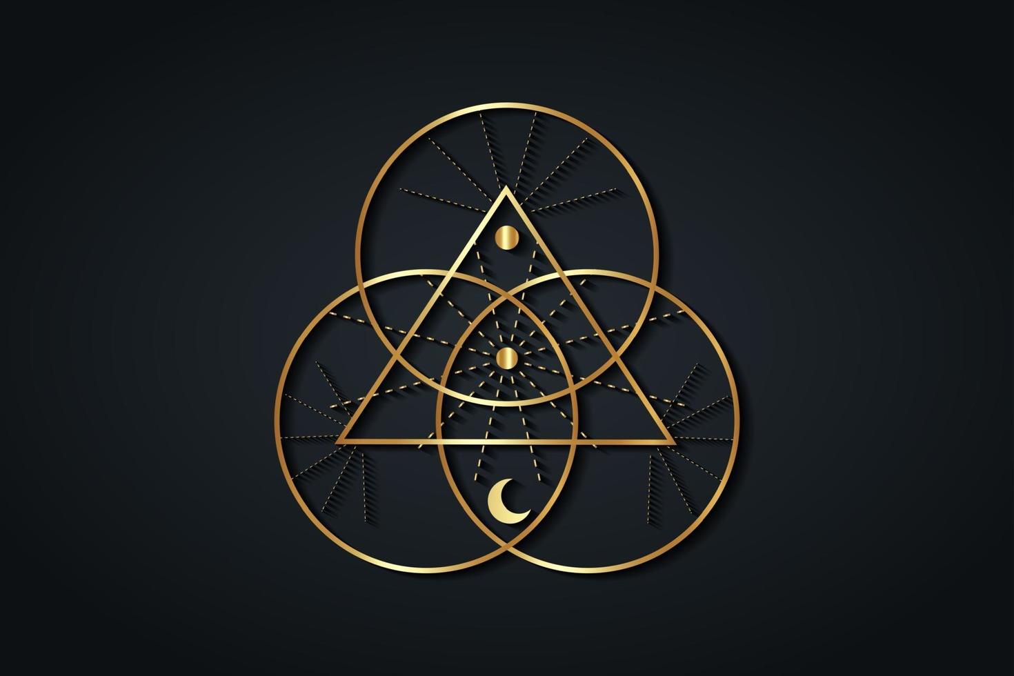 Gold Sacred Geometry, Triangle logo and overlapping circles vector