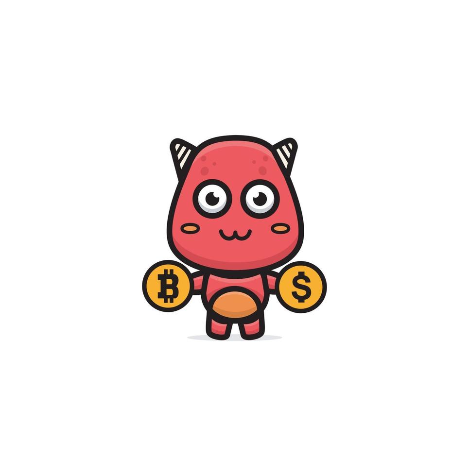 Illustration of cute red monster holding money vector