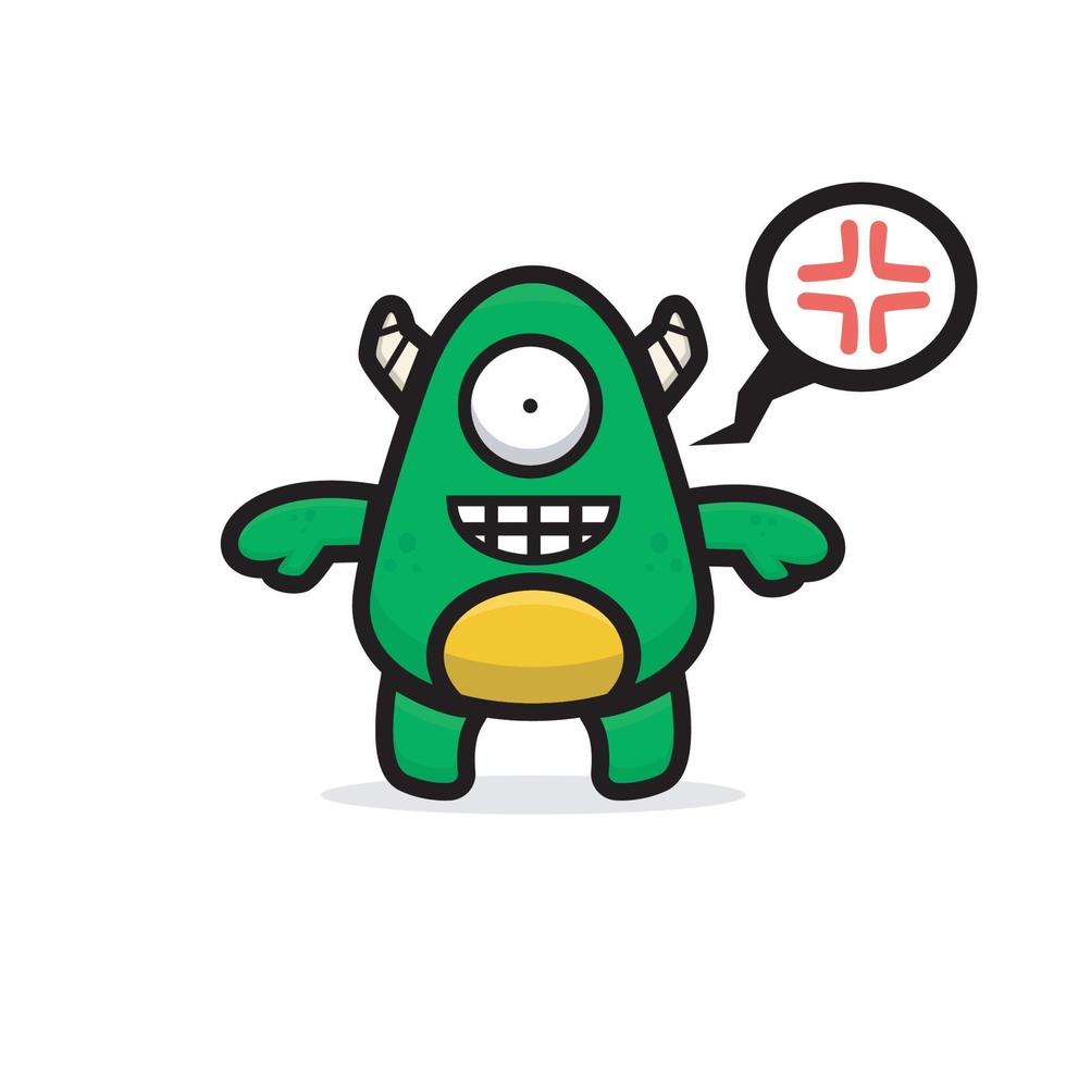 cartoon angry green monster suitable for element design or background vector