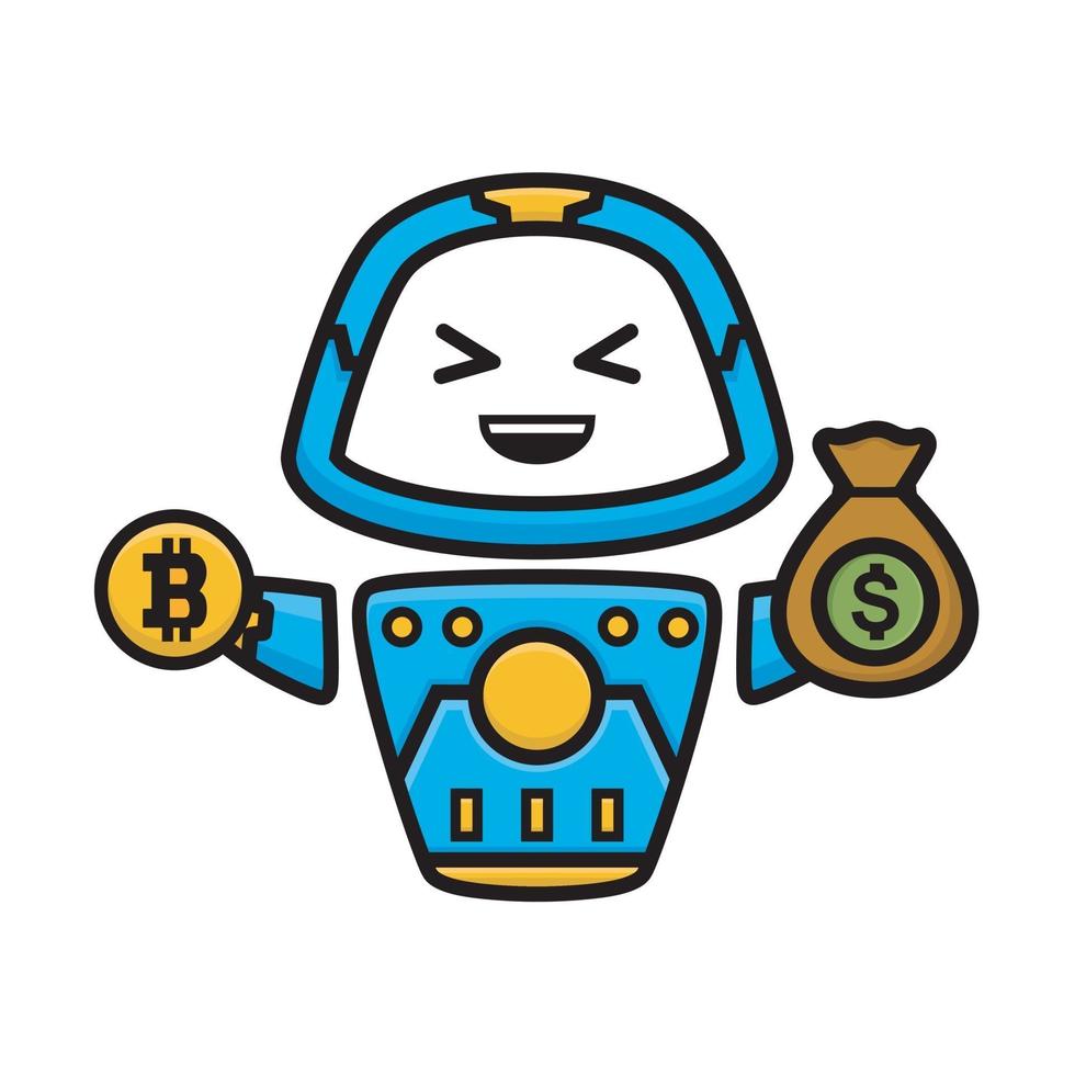 personajes lindos robot con bolsa de dinero vector