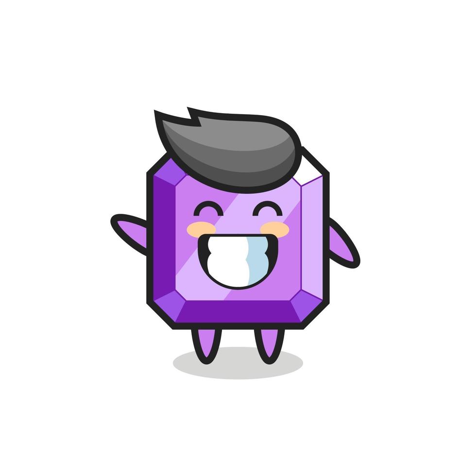 purple gemstone cartoon character doing wave hand gesture vector