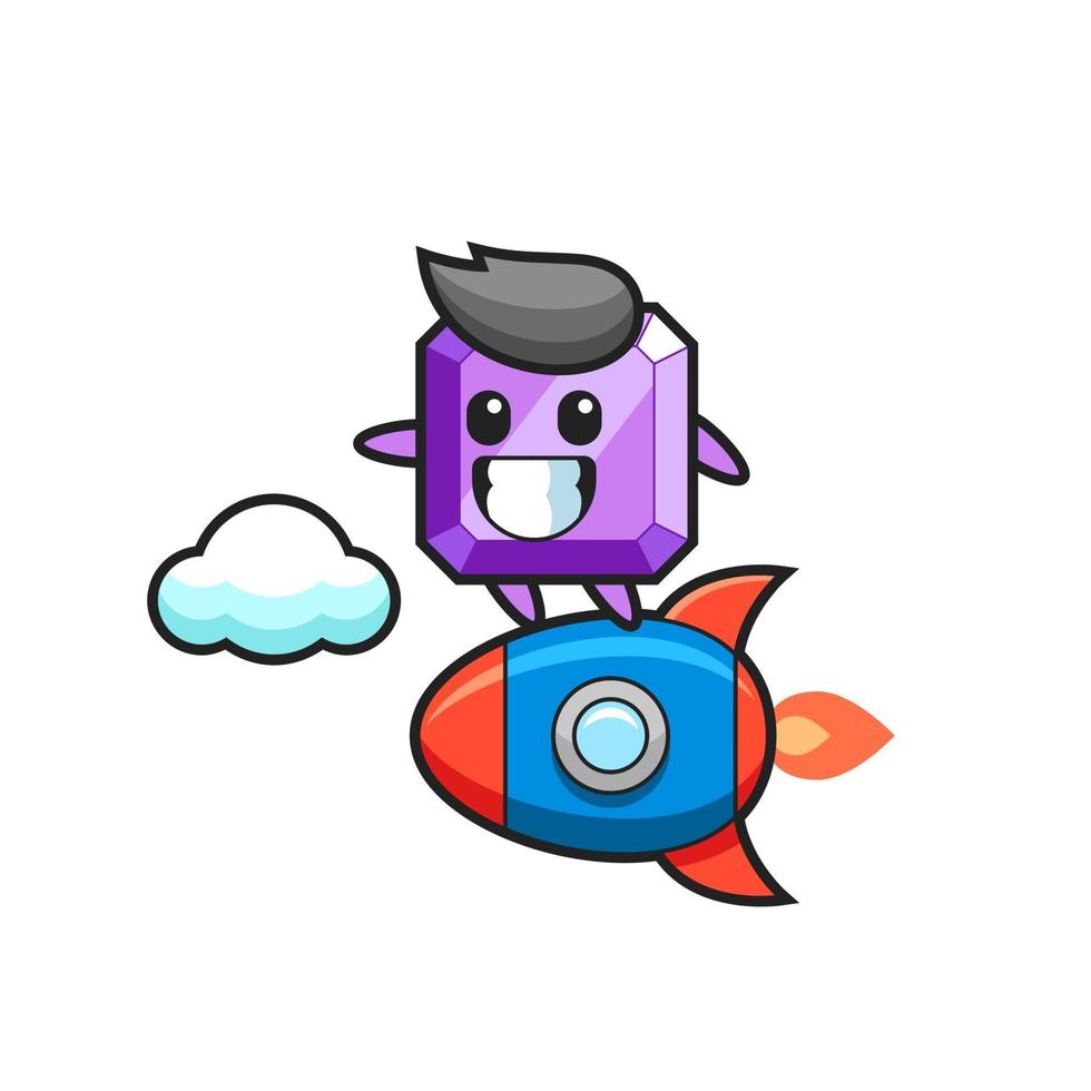 purple gemstone mascot character riding a rocket vector