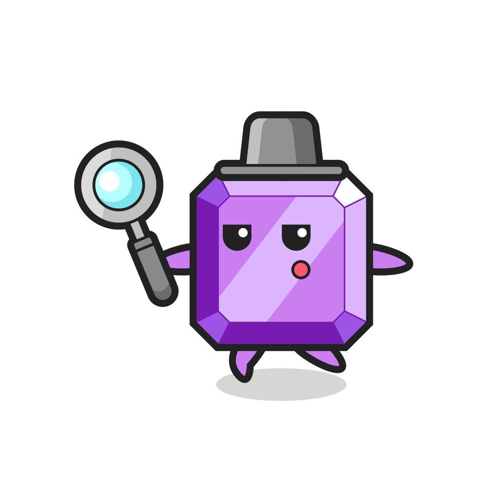purple gemstone cartoon character searching with a magnifying glass vector