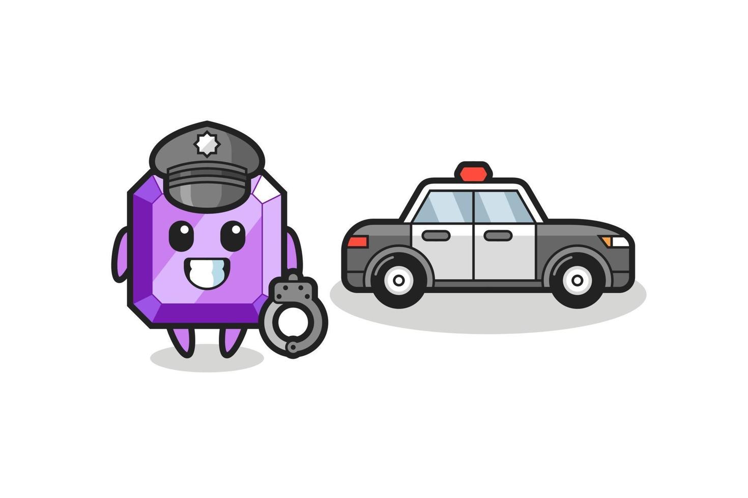 Cartoon mascot of purple gemstone as a police vector