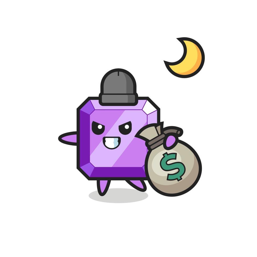 Illustration of purple gemstone cartoon is stolen the money vector