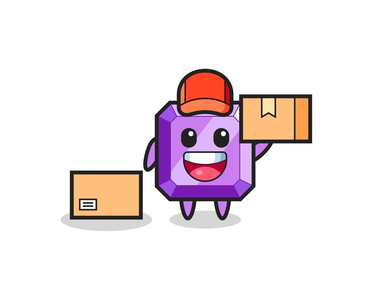ilustración de mascota de piedra preciosa púrpura como mensajero vector