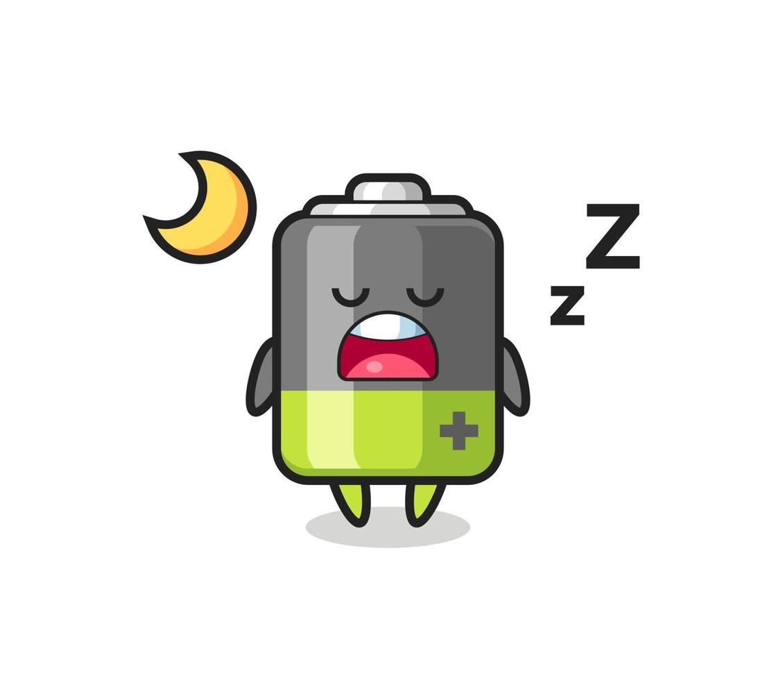 ilustración de personaje de batería durmiendo por la noche vector