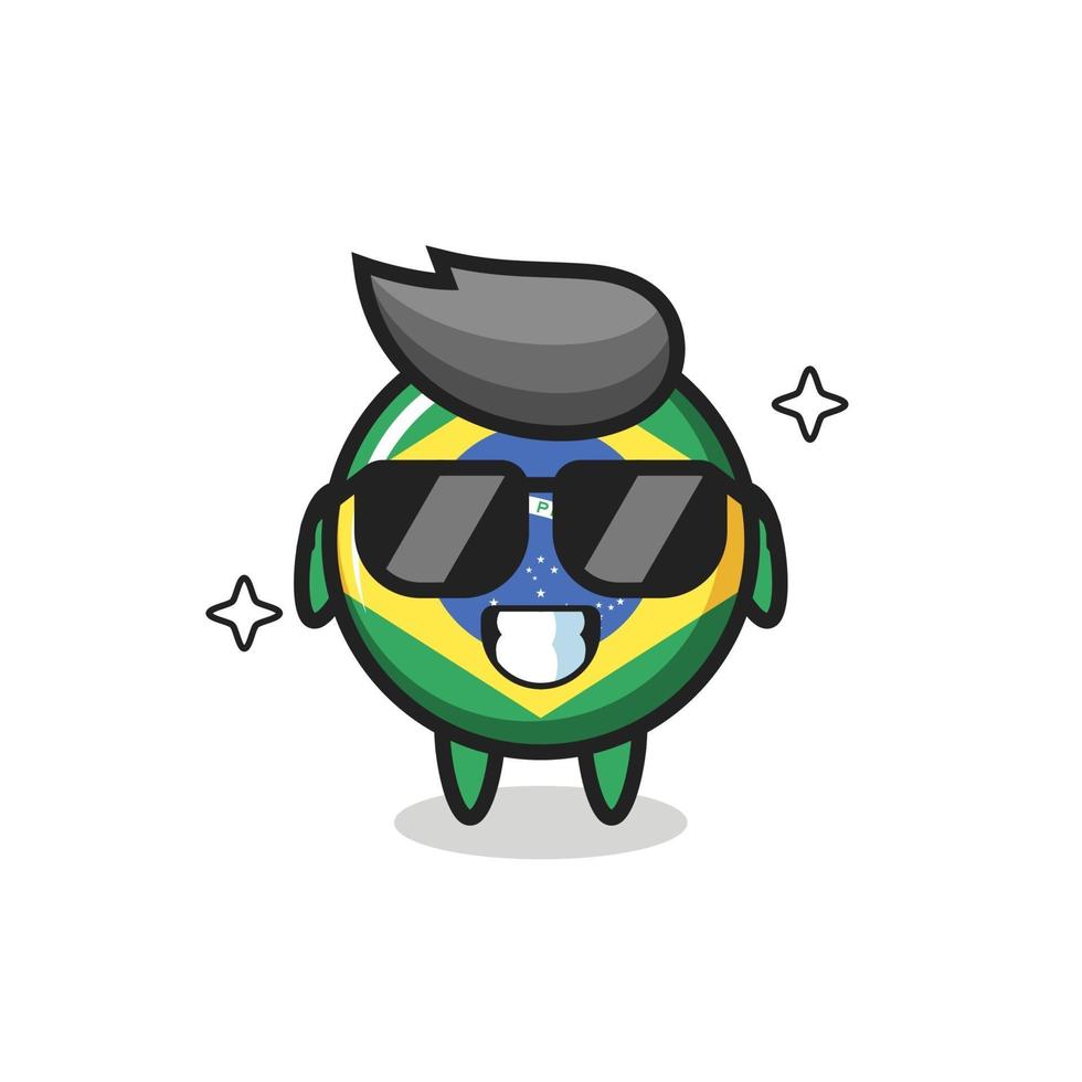 Cartoon mascot of brazil flag badge with cool gesture vector