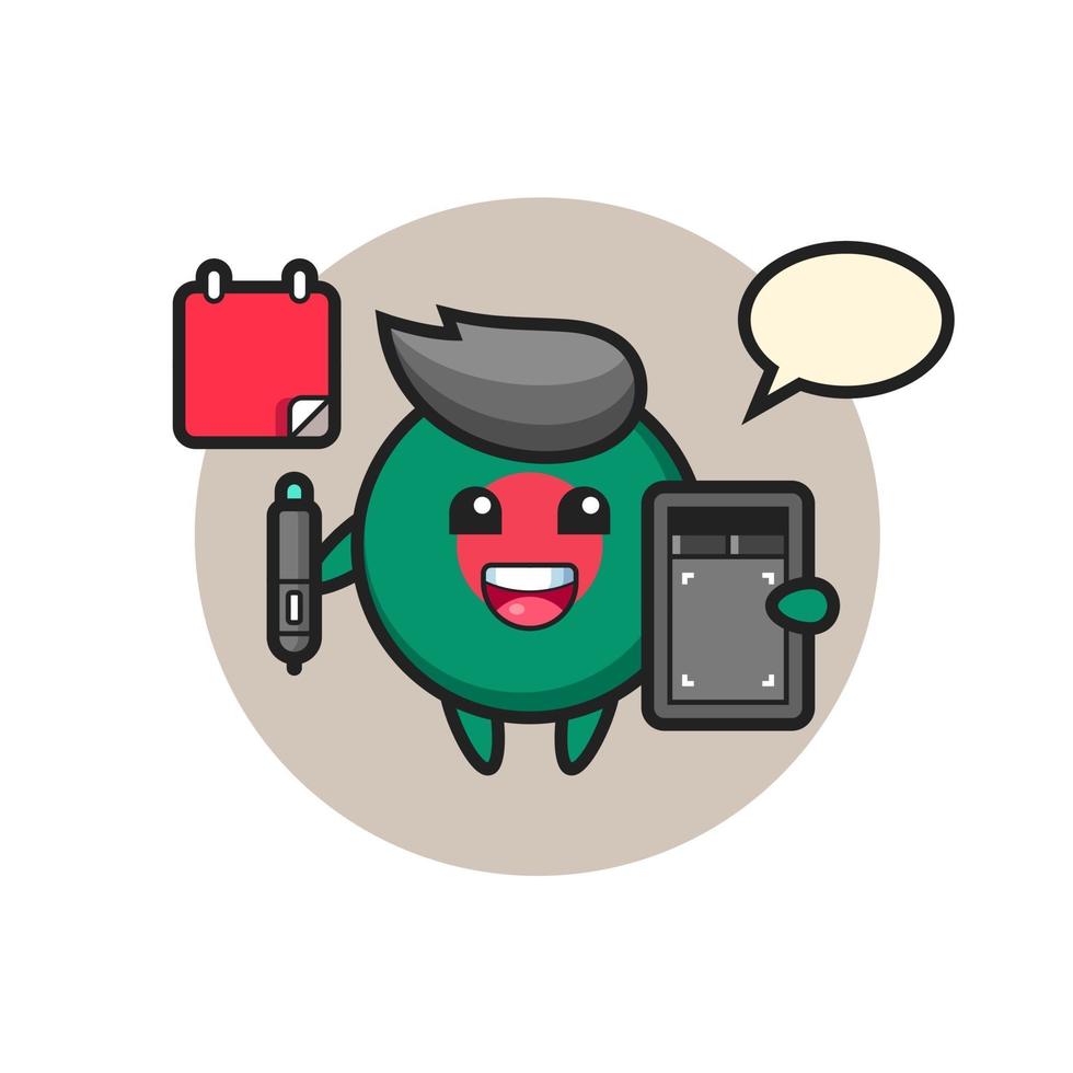 Illustration of bangladesh flag badge mascot as a graphic designer vector