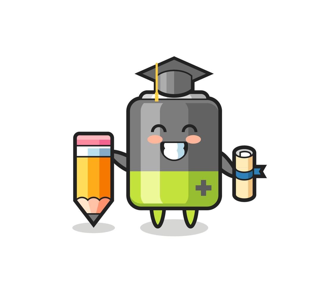 battery illustration cartoon is graduation with a giant pencil vector