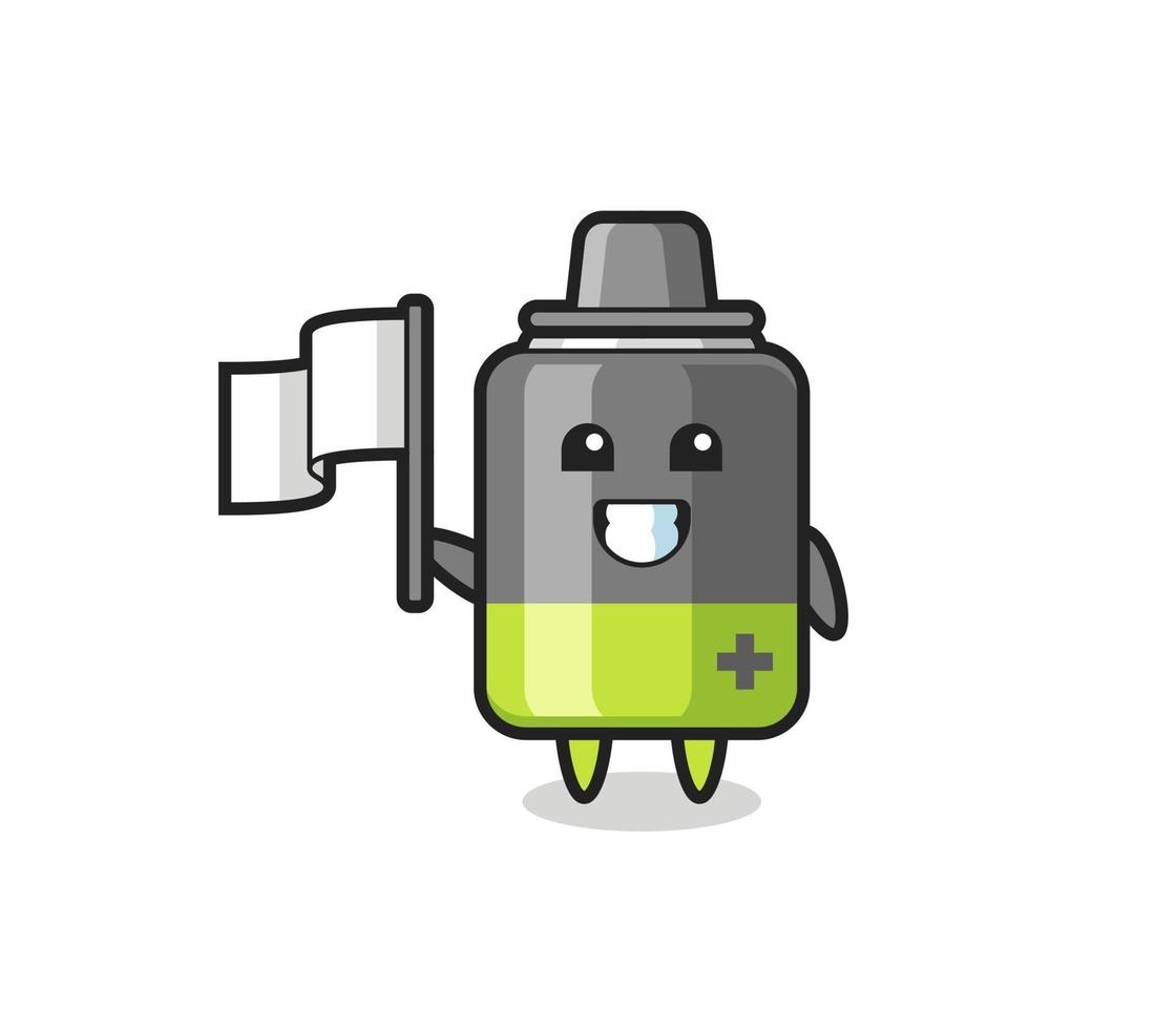 Cartoon character of battery holding a flag vector